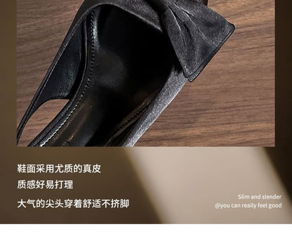 High Heel Pointed Toe Bow Satin Slingback Sandals