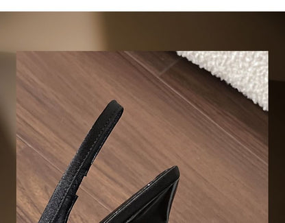 High Heel Pointed Toe Bow Satin Slingback Sandals