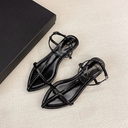 Wedge Heel Pointed Toe Genuine Leather Slingback Sandals