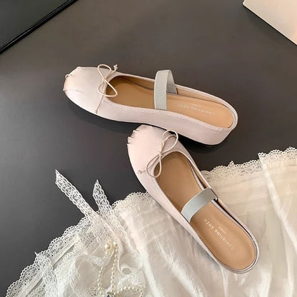 Hidden Wedge Round Toe Bow Satin Mary Jane Mules