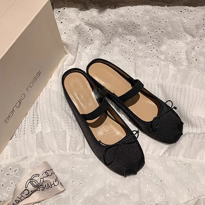 Hidden Wedge Round Toe Bow Satin Mary Jane Mules