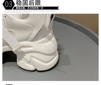 Platform Buckled Lace-Up Mesh Sneakers