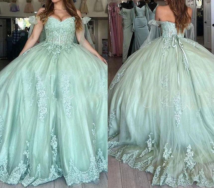 Off-Shoulder Floral Embroidered Ball Gown