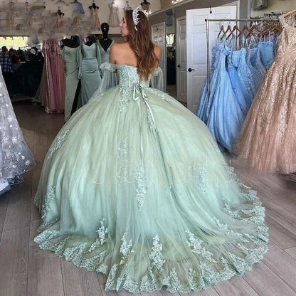 Off-Shoulder Floral Embroidered Ball Gown