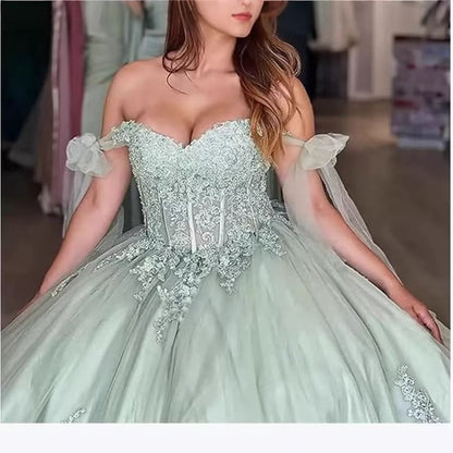 Off-Shoulder Floral Embroidered Ball Gown