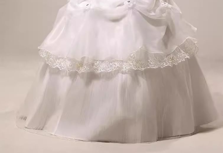 Strapless Lace Panel Floral Accent Ruched Ball Gown