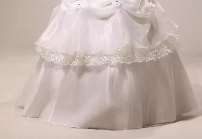 Strapless Lace Panel Floral Accent Ruched Ball Gown