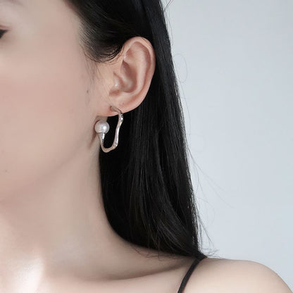 Faux Pearl Irregular Alloy Open Hoop Earring
