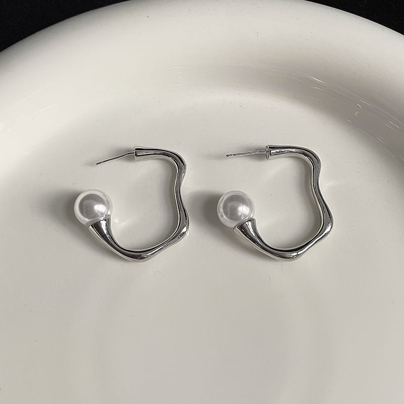 Faux Pearl Irregular Alloy Open Hoop Earring