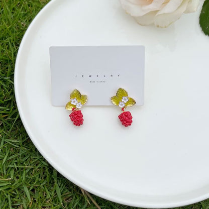 Floral Berry Glaze Alloy Drop Earring