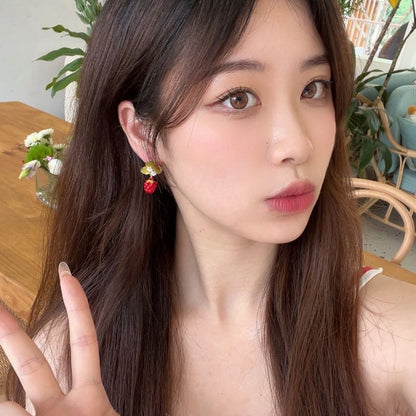 Floral Berry Glaze Alloy Drop Earring