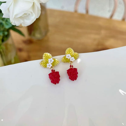 Floral Berry Glaze Alloy Drop Earring