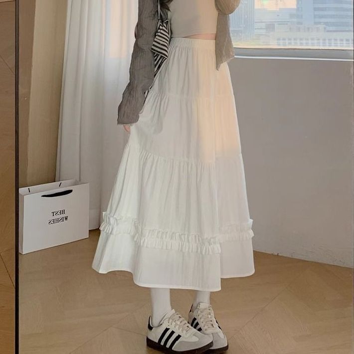 Elevated Midi A-Line Skirt with Frilled Hem