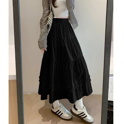 Elevated Midi A-Line Skirt with Frilled Hem