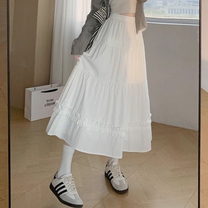 Elevated Midi A-Line Skirt with Frilled Hem