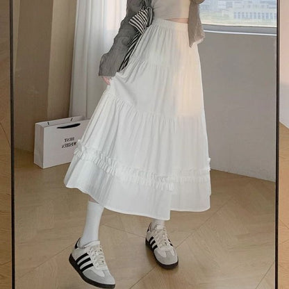 Elevated Midi A-Line Skirt with Frilled Hem