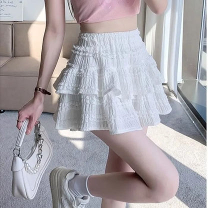 Layered Mini Skirt with Lace Trim and High Rise