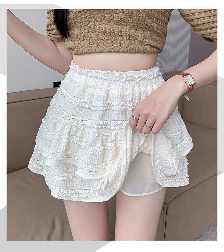 Layered Mini Skirt with Lace Trim and High Rise