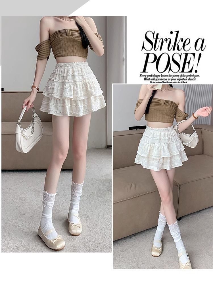 Layered Mini Skirt with Lace Trim and High Rise