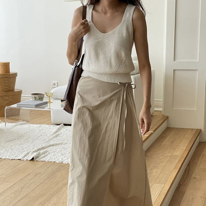 Wrap Maxi Skirt with High Waist and Plain Design
