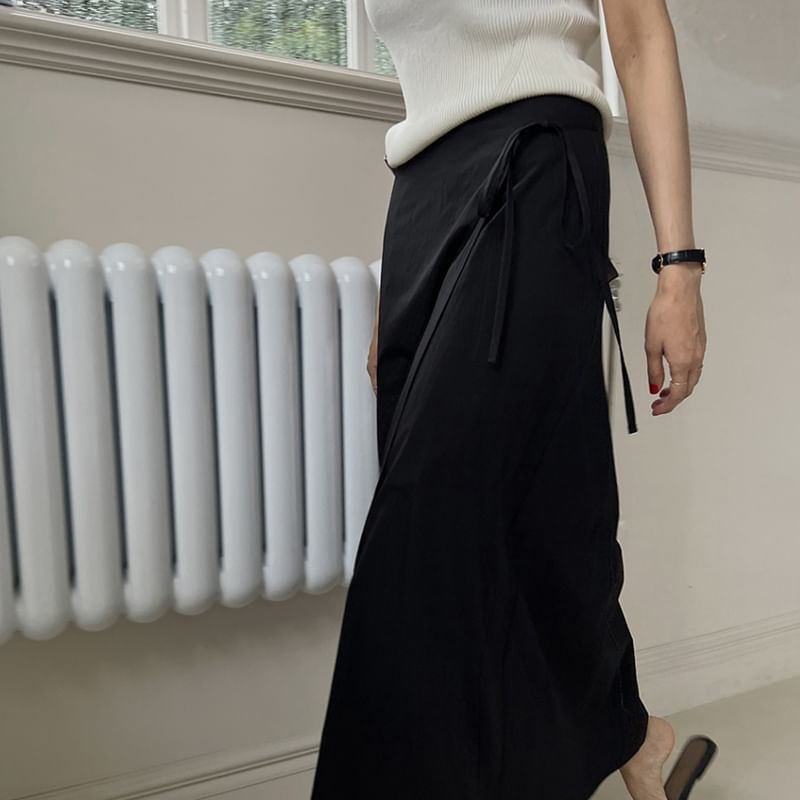 Wrap Maxi Skirt with High Waist and Plain Design