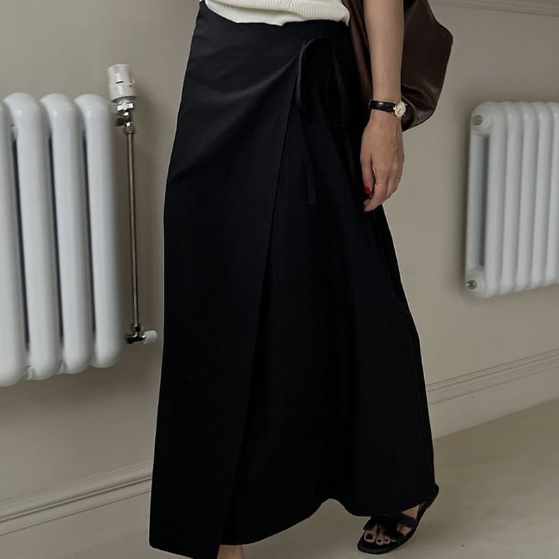 Wrap Maxi Skirt with High Waist and Plain Design