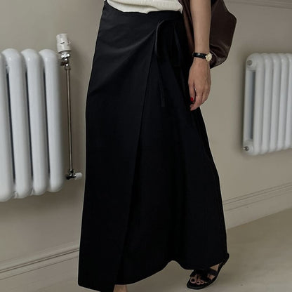 Wrap Maxi Skirt with High Waist and Plain Design