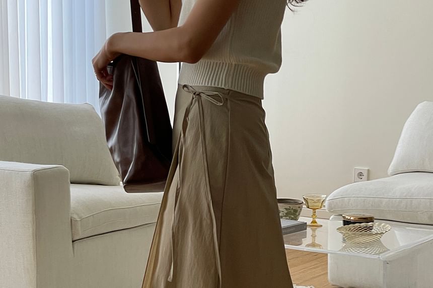 Wrap Maxi Skirt with High Waist and Plain Design
