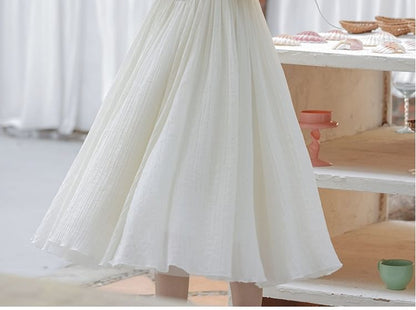Juliet Sleeve Square Neck Plain Bow Ruffle Panel Lace Midi A-Line Wedding Dress / Veil / Set