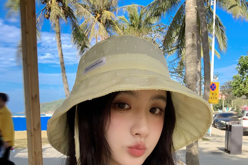 Lettering Applique Plaid Bucket Hat