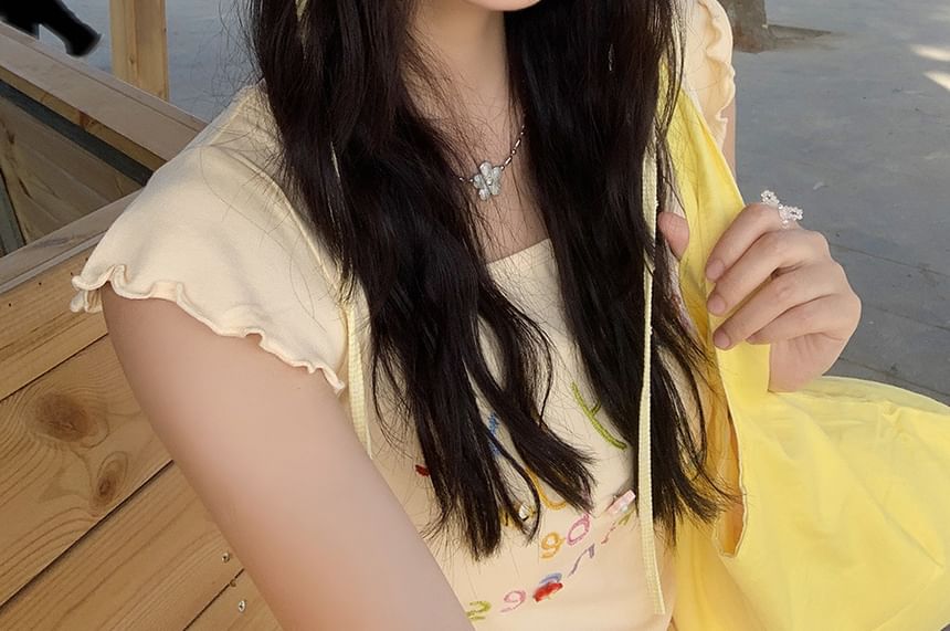 Lettering Applique Plaid Bucket Hat