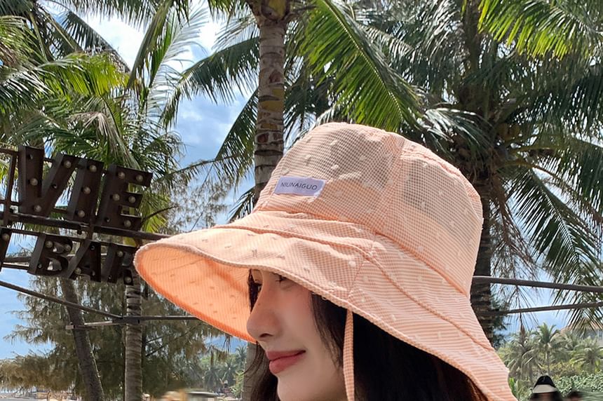 Lettering Applique Plaid Bucket Hat