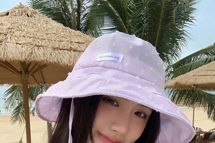 Lettering Applique Plaid Bucket Hat