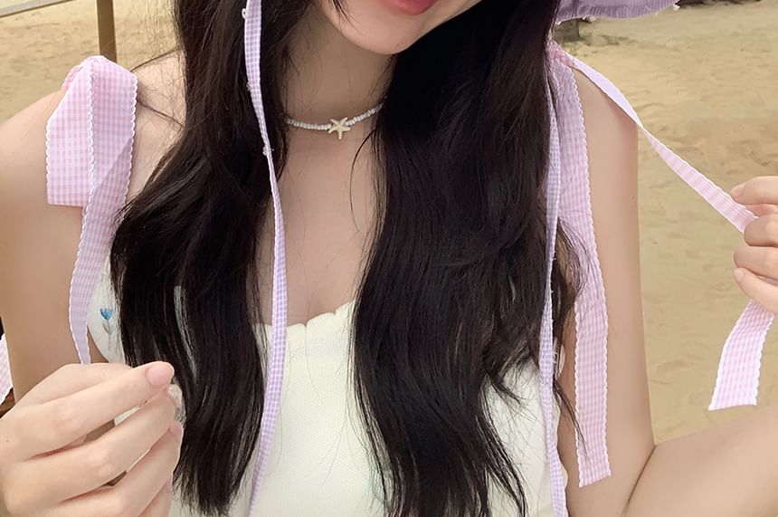 Lettering Applique Plaid Bucket Hat