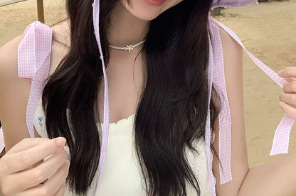 Lettering Applique Plaid Bucket Hat