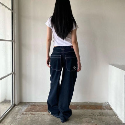 Wide-Leg Loose-Fit Jeans Rise Low Washed