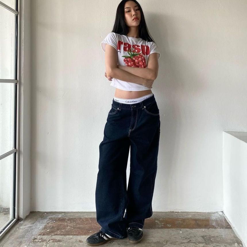 Wide-Leg Loose-Fit Jeans Rise Low Washed