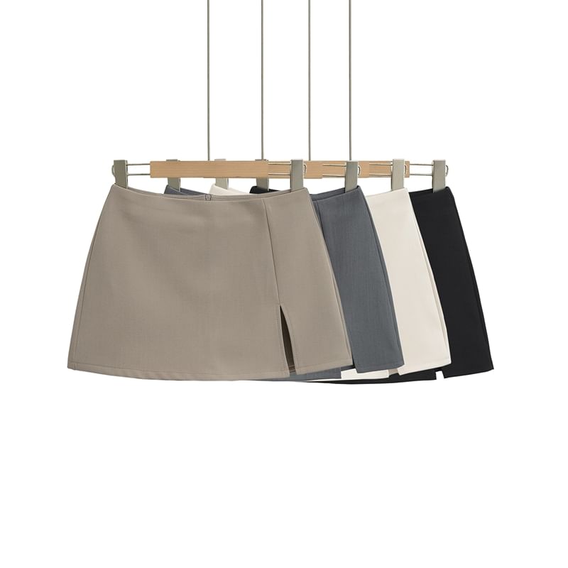 Slit Mini Skirt with High Waist and A-Line Shape