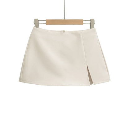 Slit Mini Skirt with High Waist and A-Line Shape