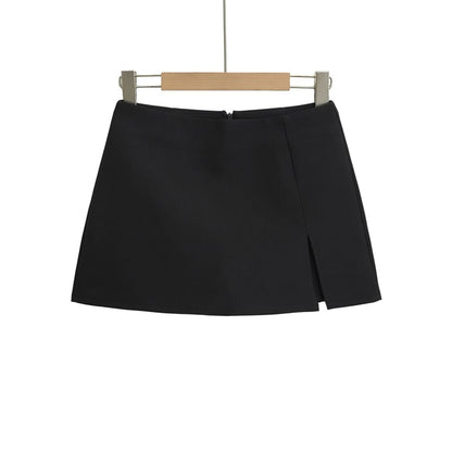 Slit Mini Skirt with High Waist and A-Line Shape