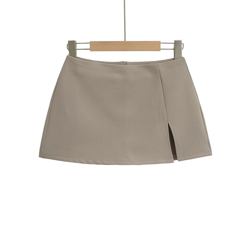 Slit Mini Skirt with High Waist and A-Line Shape