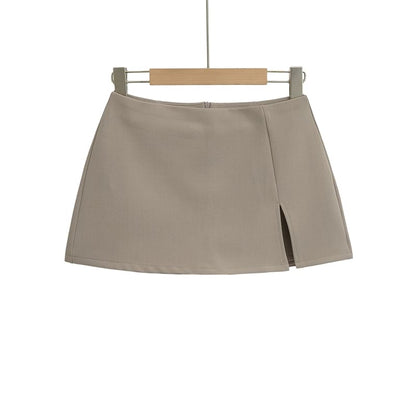 Slit Mini Skirt with High Waist and A-Line Shape