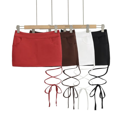 Thigh-High Slit Pencil Skirt with Tie Detail