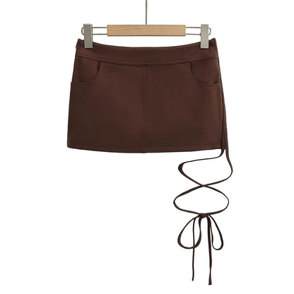 Thigh-High Slit Pencil Skirt with Tie Detail