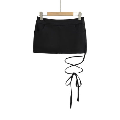 Thigh-High Slit Pencil Skirt with Tie Detail