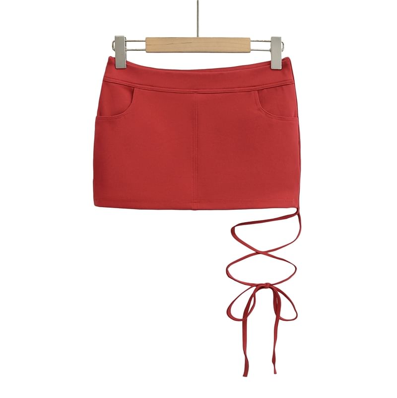 Thigh-High Slit Pencil Skirt with Tie Detail