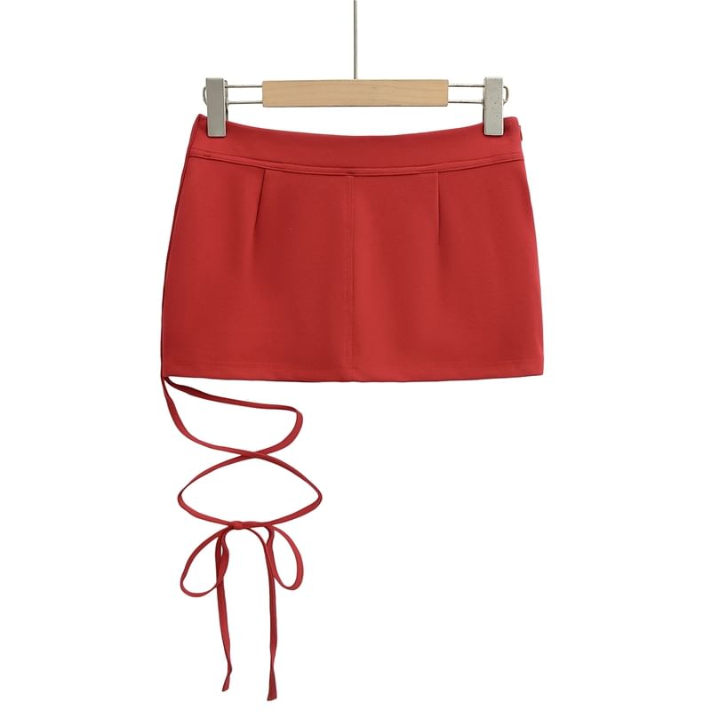 Thigh-High Slit Pencil Skirt with Tie Detail