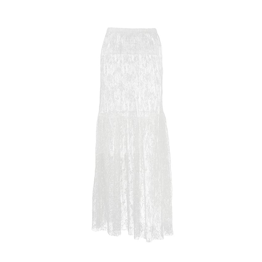 See-Through Lace Maxi Skirt with High Waist