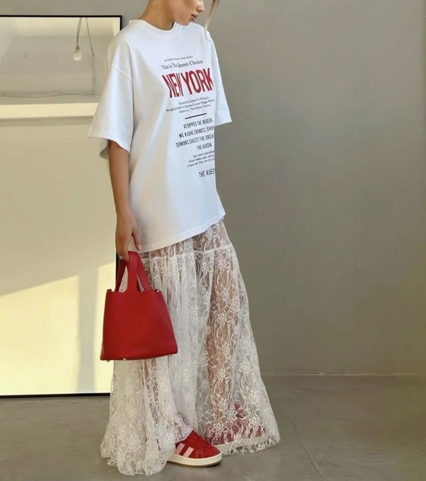 See-Through Lace Maxi Skirt with High Waist