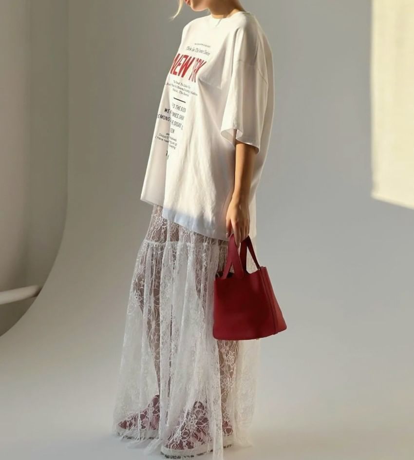 See-Through Lace Maxi Skirt with High Waist